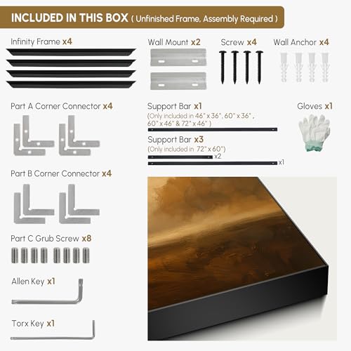 46"x60" Extra Large Framed Wall Art Golden Horizon Abstract Landscape Warm Brown and Amber Sky Illustration for Home Living Room Bedroom Decor
