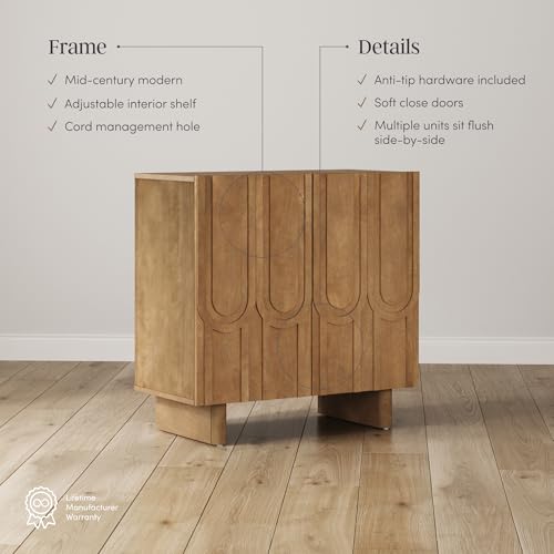 Kelly Mid Century Style Credenza with Geometric Carved Doors (3 Count)