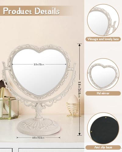 Vintage Heart Mirror for Desk Cute Coquette Room Decor