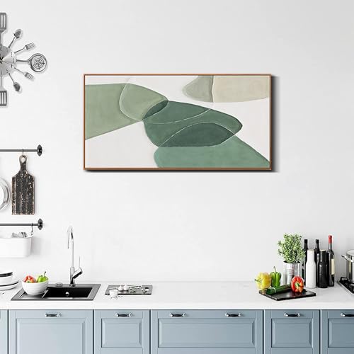 Green White Geometric Canvas Wall Art Decor 20x40 in Framed Artwork
