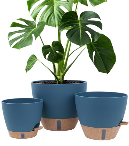 12/10/8 Inch Self Watering Pots for Indoor Plants Plastic Large Plant Pots for Outdoor Plants, Water Level Window & Spacious Reservoir Flower Pots Decorative Planter with Drainage and Tray (3 Count)