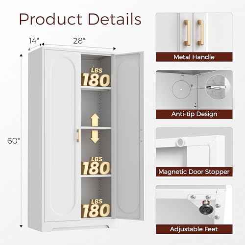 60" Tall Metal Storage Cabinet with Doors