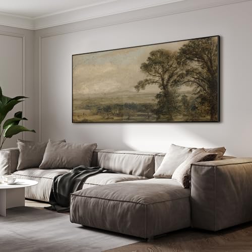 24"x46" Extra Large Framed Wall Art Vintage Landscape with Trees and Distant Horizon for Home Living Room Bedroom Decor