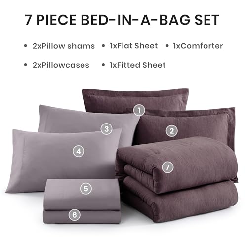 Super King Comforter Set 7 Pieces Italian Plum Bed in a Bag