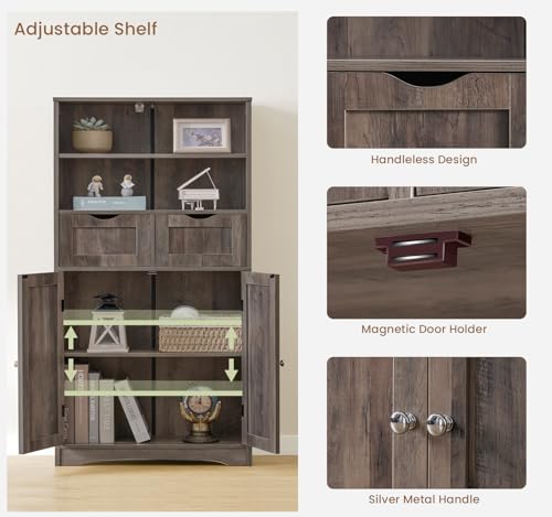 Tall Storage Cabinet with 2 Drawers & Adjustable Shelf