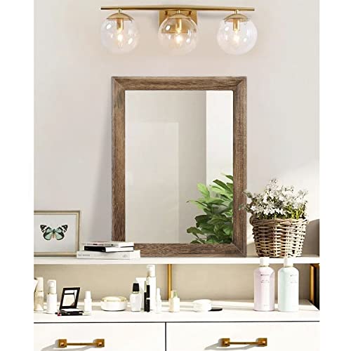 Rustic Wood Mirror Rectangle Decorative Wall Mirrors with Frame Large 20"x16"for Bedroom Living Room Bathroom Entryway Hanging Brown