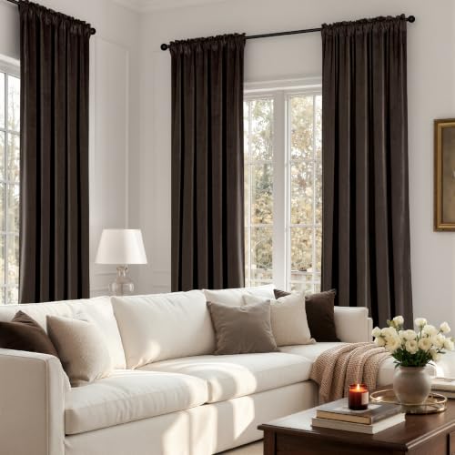 Brown Blackout Velvet Curtains Drapes 108 Inch Long 52"x108" Bedroom (2 Count)
