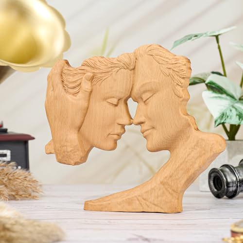 Wooden Kissing Couple Statue Home Decor Anniversary Wedding Gifts