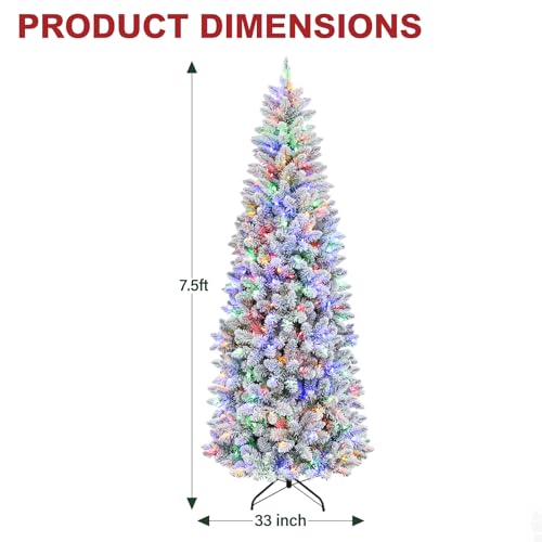 7.5 ft Prelit Snow Flocked Pencil Slim Christmas Tree