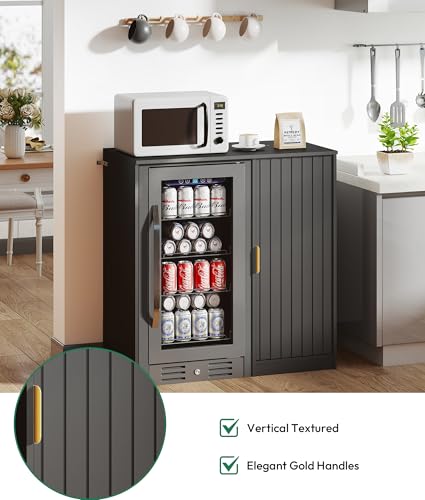 37" Fluted Mini Fridge Cabinet with Storage and Power Outlet