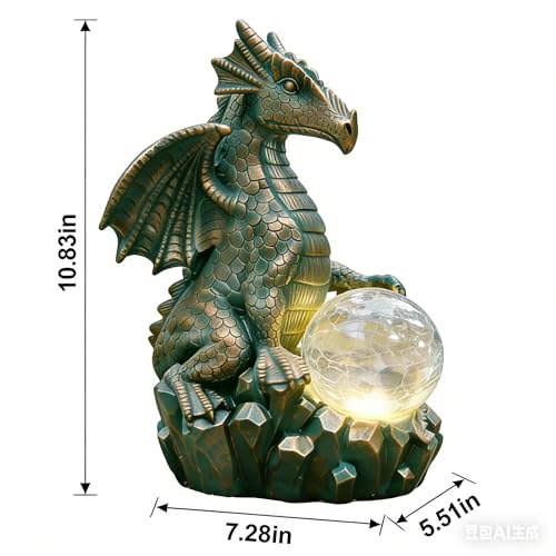 JOYBEE Dragon Solar Garden Statues Outdoor Decoration with Magic Orb