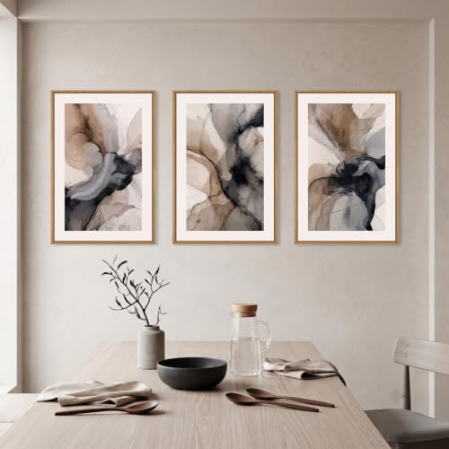 Abstract Brown Marble Framed Canvas Wall Art Set