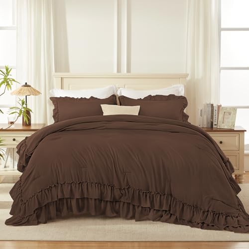 Brown Ruffle Comforter Set King