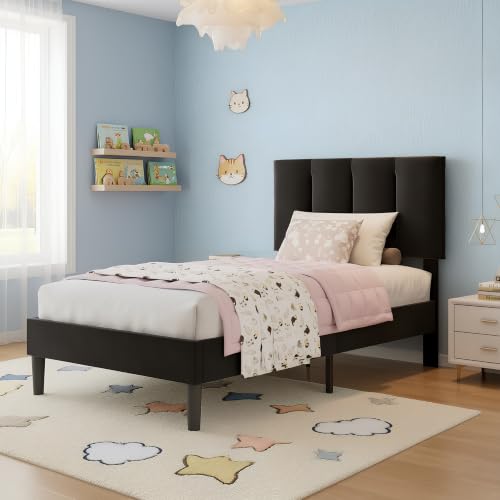 Twin Size Bed Frame with Upholstered Headboard