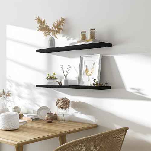 36 Inch Floating Shelves for Wall Rustic Black Wood Wall Shelves for Bedroom Set of 4 (4 Count)