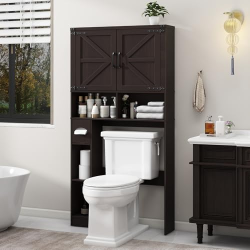 Over The Toilet Storage Cabinet with 2 Barn Doors