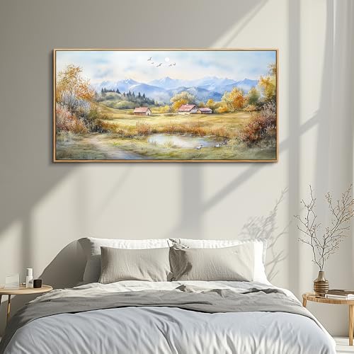 Canvas Wall Art For Living Room Farmhouse Dining Room Home Wall Decor For Bedroom Office Wall Decoration Rural Landscape Painting Wood Frame Prints Pictures Artwork Aesthetics 20"x40"