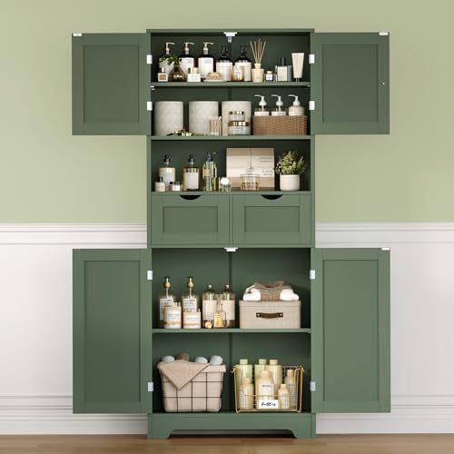 58" H Tall Bathroom Storage Cabinet with 2 Drawers & 2 Adjustable Shelves