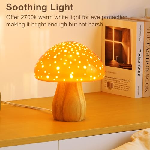 Mushroom Lamp Ceramic Bedside Table Lamp for Bedroom Orange