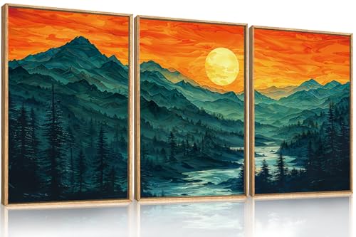 Boho Mountain Sunset Landscape Framed Canvas Wall Art