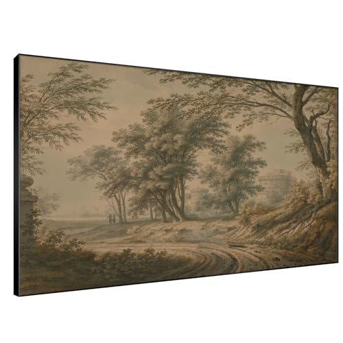 46"x72" Extra Large Framed Wall Art Antique Sepia Landscape with Trees and Historic Architecture for Home Living Room Bedroom Decor