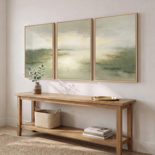 Large Framed Sage Green Landscape Abstract Wall Art