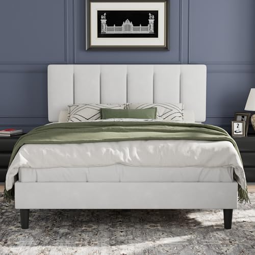 Queen Size Bed Frame with Upholstered Headboard
