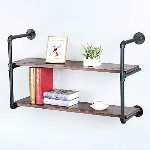 Industrial Pipe Shelves With Wood Planks