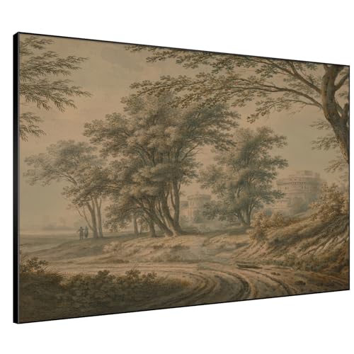60"x72" Extra Large Framed Wall Art Antique Sepia Landscape with Trees and Historic Architecture for Home Living Room Bedroom Decor
