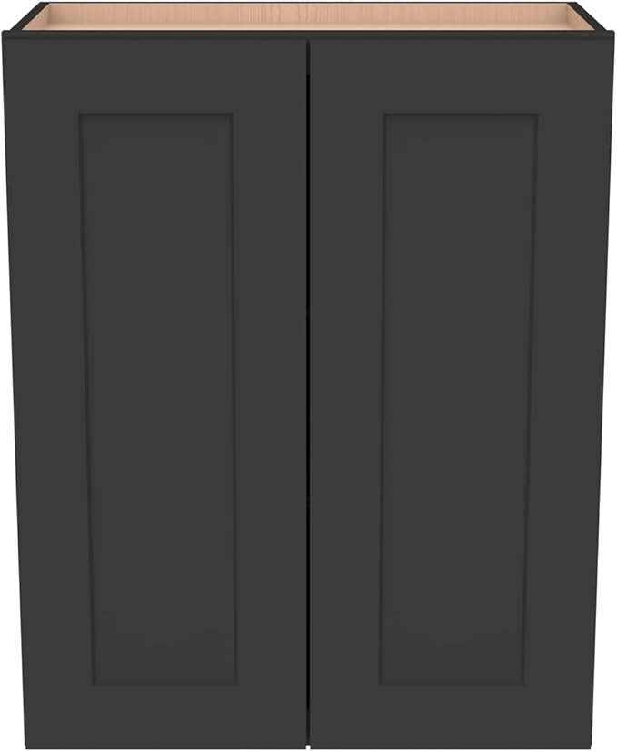Wall-Mounted Cabinet – Solid Wood Shaker Style Medicine Cabinet with Adjustable Shelves & Soft-Close Doors for Bathroom, Kitchen, and Office Storage (Charcoal Black, 24" W x 12" D x 30" H)
