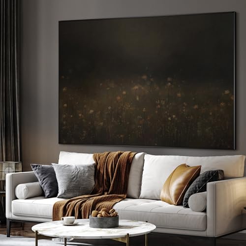 60"x72" Extra Large Framed Wall Art Dark Floral Meadow Moody Wildflower Field in Deep Earthy Tones Illustration for Home Living Room Bedroom Decor