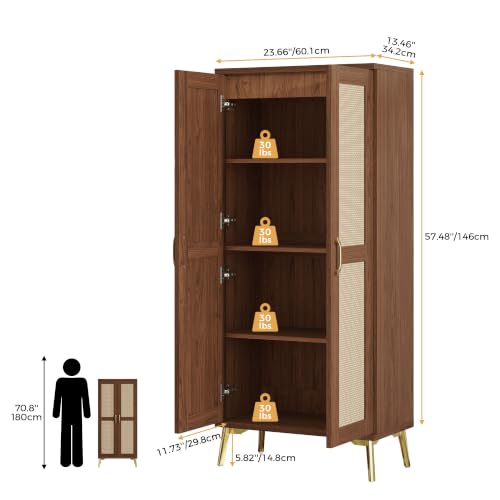 Tall Bathroom Storage Cabinet 57" Rattan Pantry Cabinet