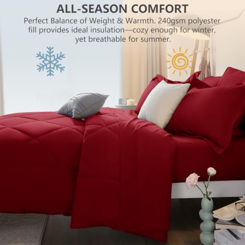 Queen Comforter Set with Sheets Dark Red