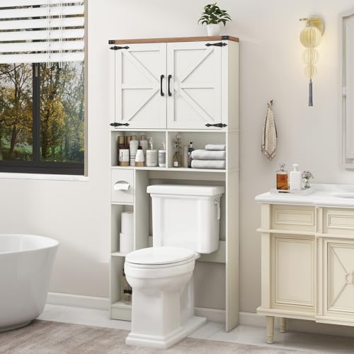 Over The Toilet Storage Cabinet with 2 Barn Doors