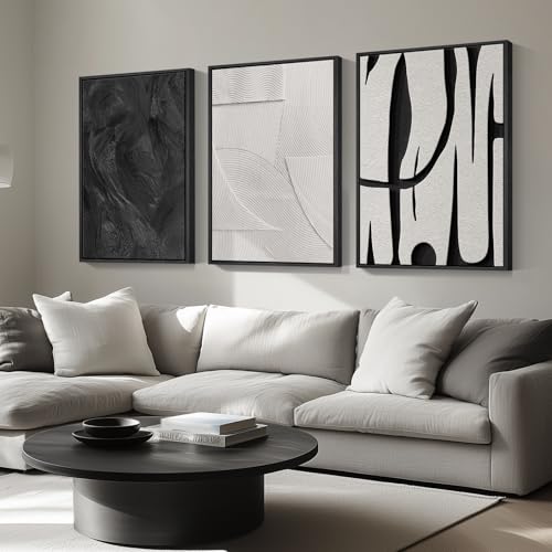 Framed Black and White Abstract Wall Art for Living Room (3 Count)