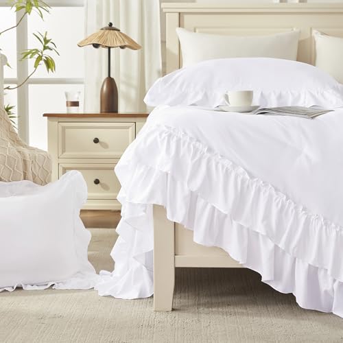 White Twin XL Ruffle Comforter Set