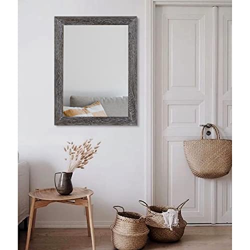 Wall Mirror with Rectangle Wood Frame Large 28"x20" Rustic Decorative Hanging Mirrors for Bedroom Bathroom Living Room Home Office