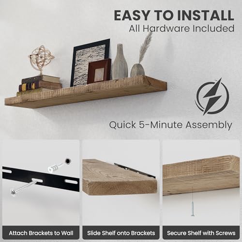 44 Inch Long Solid Wood Floating Shelves for Wall