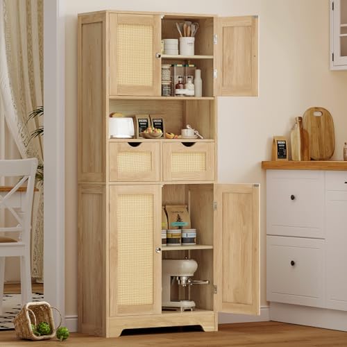 Tall Storage Cabinet with 2 Drawers & Adjustable Shelves