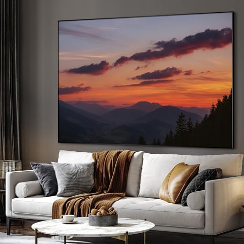 60"x72" Extra Large Framed Wall Art Scenic Sunset Over Mountain Range with Glowing Sky for Home Living Room Bedroom Decor
