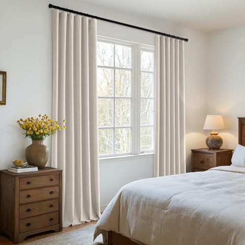 100% Blackout Back Tab Pleat Linen Curtains 50" Wx72 L (2 Count)