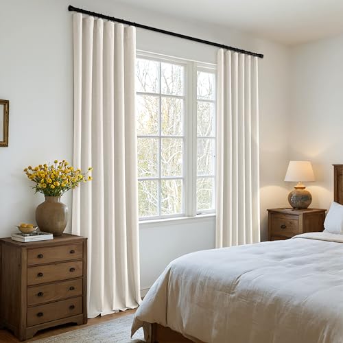 100% Blackout Back Tab Pleat Linen Curtains 50" Wx63 L (2 Count)