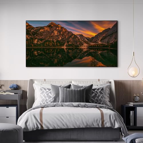 24"x46" Extra Large Framed Wall Art Majestic Mountain Landscape Reflected in Lake at Sunset for Home Living Room Bedroom Decor