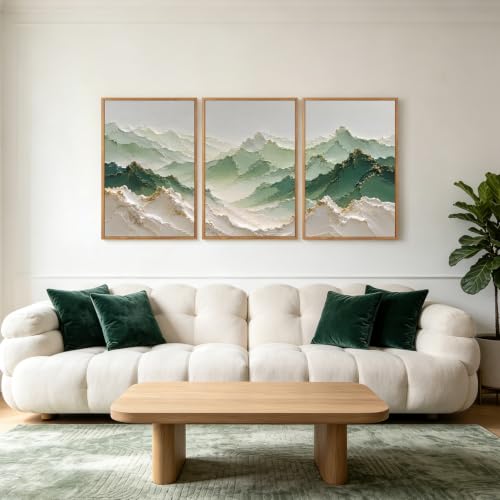 3D Textured Green Mountain Landscape Framed Wall Art 24x36 Inch