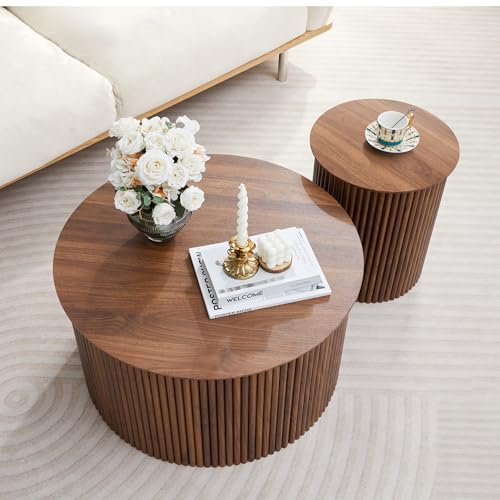 Fluted Round Nesting Coffee Table Set of 2 (2 Count)