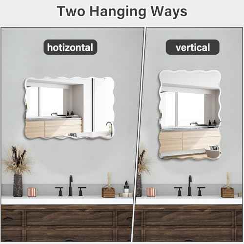 20x30 Inch Frameless Wavy Wall Mirror for Bathroom Sink