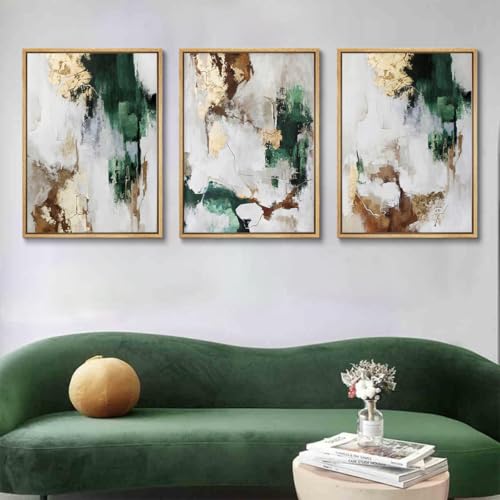 3Pcs Green And Gold Canvas Wall Art (3 Count)