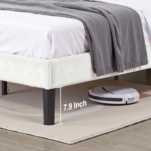 Queen Size Bed Frame with Velvet Upholstered Headboard