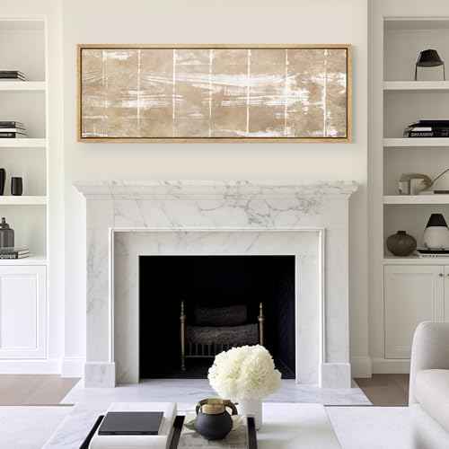 Large Framed Canvas Print Wall Art Beige White Abstract Antique Retro Fine Art Illustrations Decorative Colorful for Bedroom