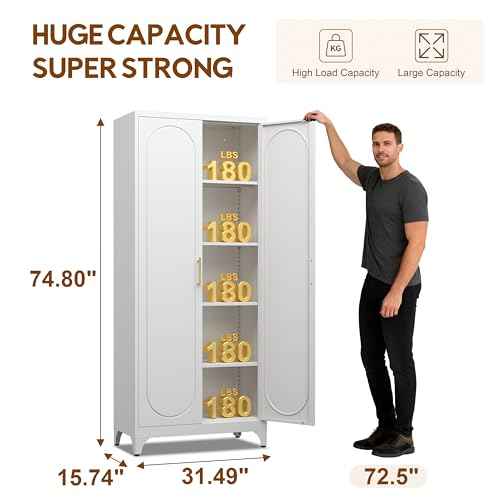75" Tall Pantry Storage Cabinet with Doors and Adjustable Shelves